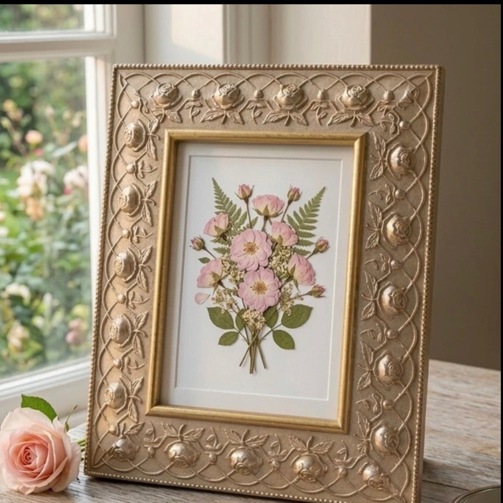 Vintage Two-Toned Ornate Floral Picture Frame 5x7 Embossed Roses, Elegant